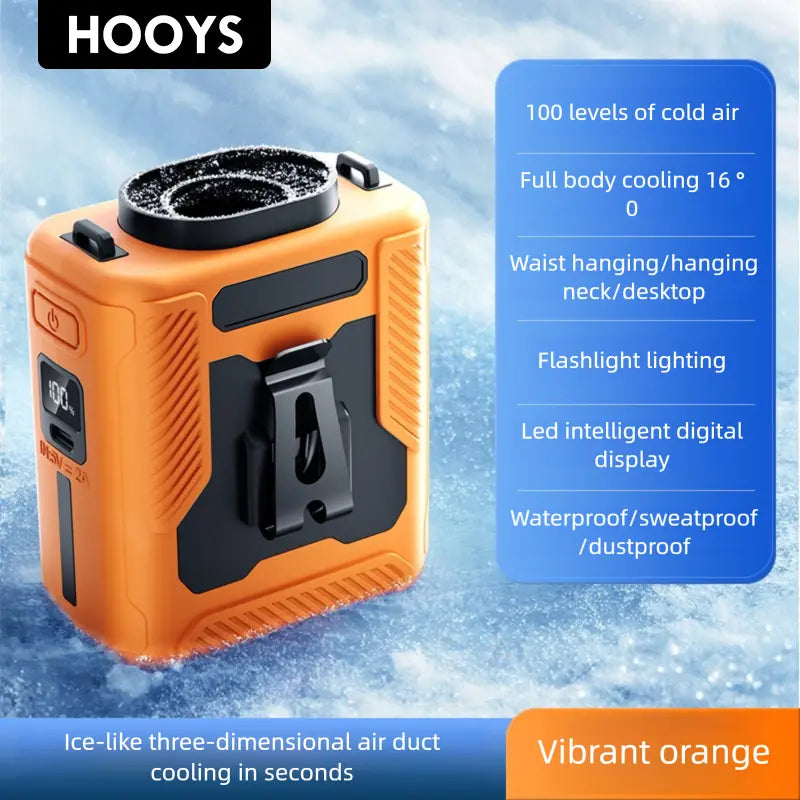 HOOYS Personal Waist Portable Rechargeable Fan, 6000Mah Battery Power Bank, 5 Speeds 5300RPM Airflow, LED Light, Wearable Belt Fan for Outdoor, Jobsite, Farms, Traveling, Fishing