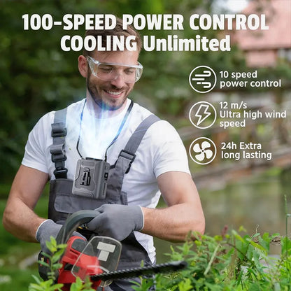 HOOYS Personal Waist Portable Rechargeable Fan, 6000Mah Battery Power Bank, 5 Speeds 5300RPM Airflow, LED Light, Wearable Belt Fan for Outdoor, Jobsite, Farms, Traveling, Fishing