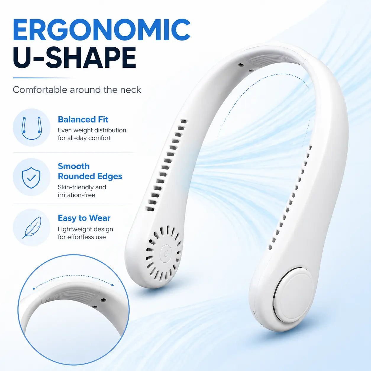 Hands-Free Neck Fan – Lightweight U-Shaped Portable Cooling Solution for Summer Travel, Outdoor Activities, Office Use, and Daily Comfort