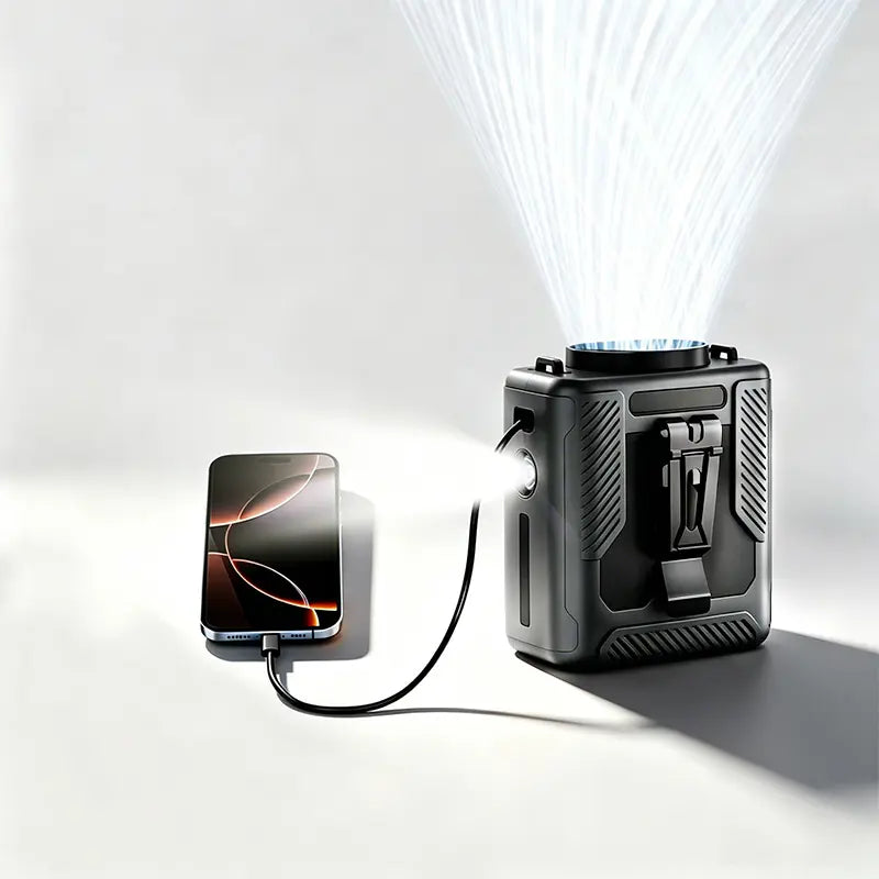 HOOYS Personal Waist Portable Rechargeable Fan, 6000Mah Battery Power Bank, 5 Speeds 5300RPM Airflow, LED Light, Wearable Belt Fan for Outdoor, Jobsite, Farms, Traveling, Fishing