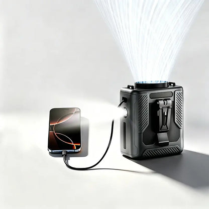 HOOYS Personal Waist Portable Rechargeable Fan, 6000Mah Battery Power Bank, 5 Speeds 5300RPM Airflow, LED Light, Wearable Belt Fan for Outdoor, Jobsite, Farms, Traveling, Fishing