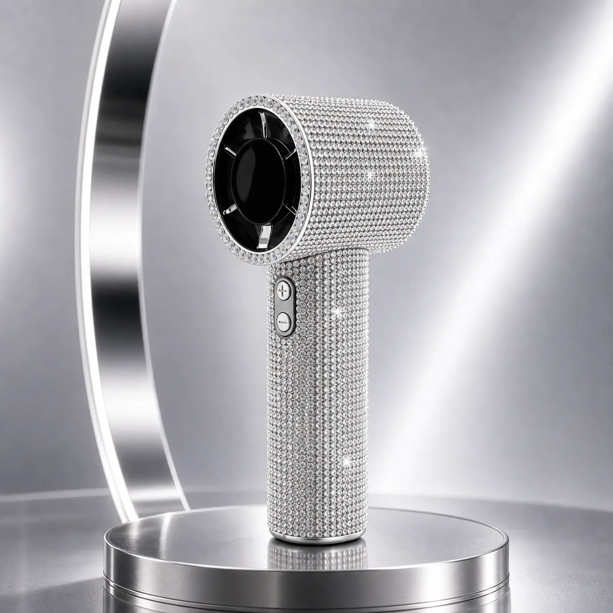 Bling Queen Diamond Handheld Fan - Portable Mini Fan with Digital Display, Adjustable Speed, Rechargeable Personal Fan for Travel, Makeup, and Outdoor Use - Ideal Gift for Women
