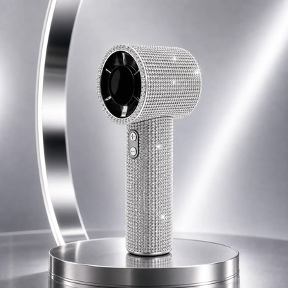 Bling Queen Diamond Handheld Fan - Portable Mini Fan with Digital Display, Adjustable Speed, Rechargeable Personal Fan for Travel, Makeup, and Outdoor Use - Ideal Gift for Women