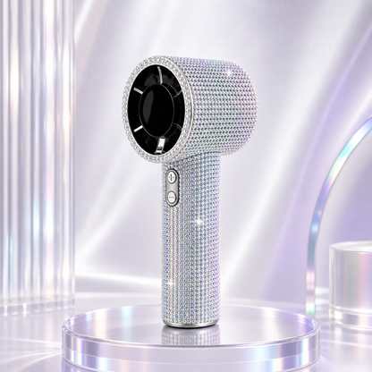 Bling Queen Diamond Handheld Fan - Portable Mini Fan with Digital Display, Adjustable Speed, Rechargeable Personal Fan for Travel, Makeup, and Outdoor Use - Ideal Gift for Women