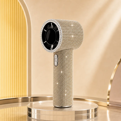 Bling Queen Diamond Handheld Fan - Portable Mini Fan with Digital Display, Adjustable Speed, Rechargeable Personal Fan for Travel, Makeup, and Outdoor Use - Ideal Gift for Women