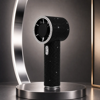 Bling Queen Diamond Handheld Fan - Portable Mini Fan with Digital Display, Adjustable Speed, Rechargeable Personal Fan for Travel, Makeup, and Outdoor Use - Ideal Gift for Women