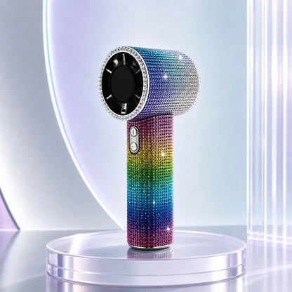 Bling Queen Diamond Handheld Fan - Portable Mini Fan with Digital Display, Adjustable Speed, Rechargeable Personal Fan for Travel, Makeup, and Outdoor Use - Ideal Gift for Women