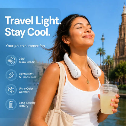 Hands-Free Neck Fan – Lightweight U-Shaped Portable Cooling Solution for Summer Travel, Outdoor Activities, Office Use, and Daily Comfort