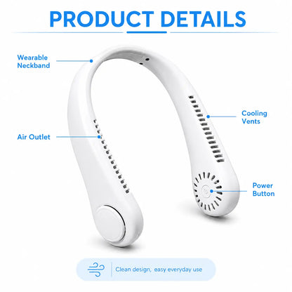 Hands-Free Neck Fan – Lightweight U-Shaped Portable Cooling Solution for Summer Travel, Outdoor Activities, Office Use, and Daily Comfort