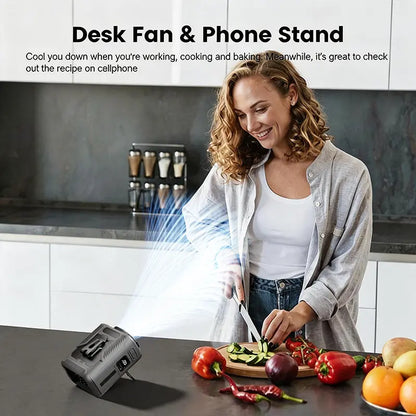 HOOYS Personal Waist Portable Rechargeable Fan, 6000Mah Battery Power Bank, 5 Speeds 5300RPM Airflow, LED Light, Wearable Belt Fan for Outdoor, Jobsite, Farms, Traveling, Fishing